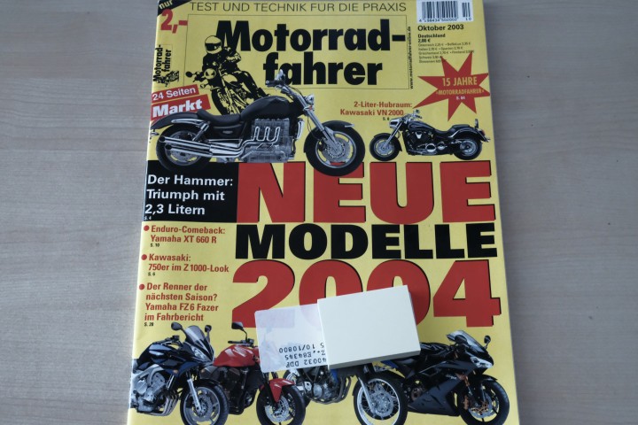 Deckblatt Motorradfahrer (10/2003)
